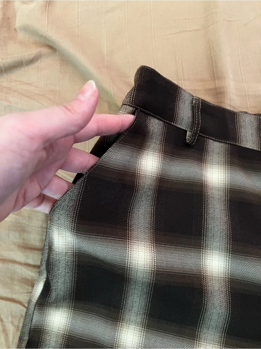 bp Two-Tone Plaid Wide-Leg Trousers in Brown and Tan